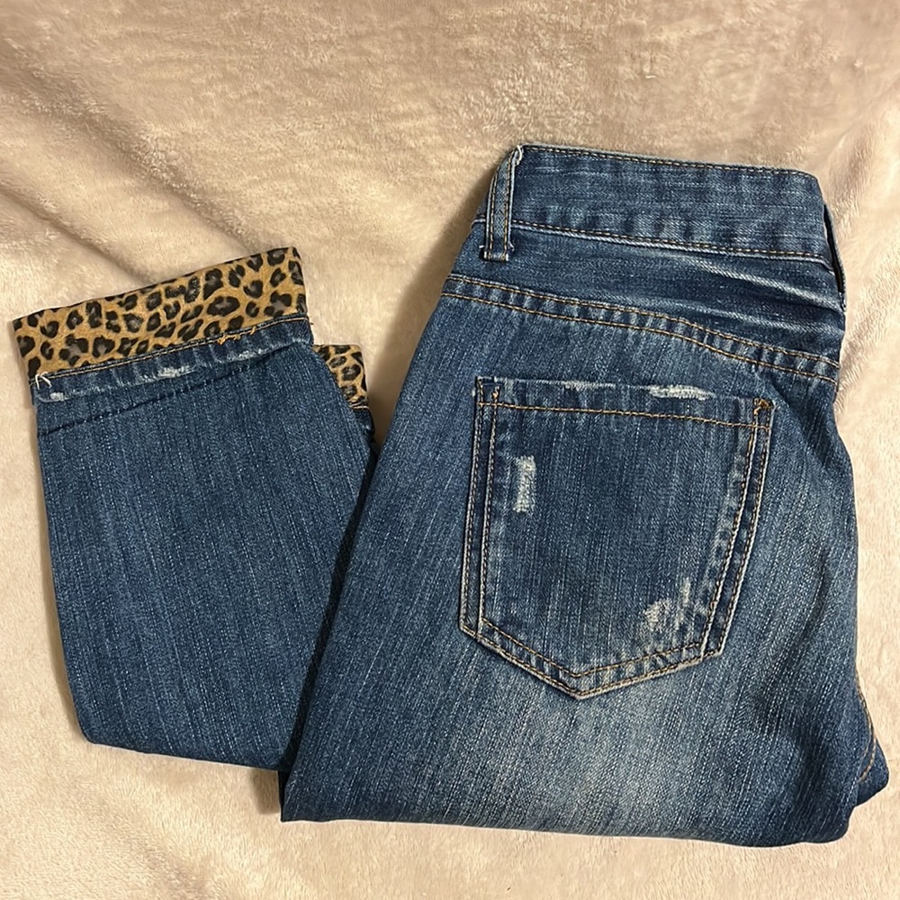 Bershka denim jeans with leopard print cuffs